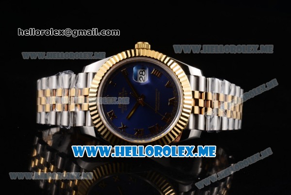 Rolex Datejust II Asia 2813 Automatic Two Tone Case/Bracelet with Dark Blue Dial and Roman Numeral Markers (BP) - Click Image to Close